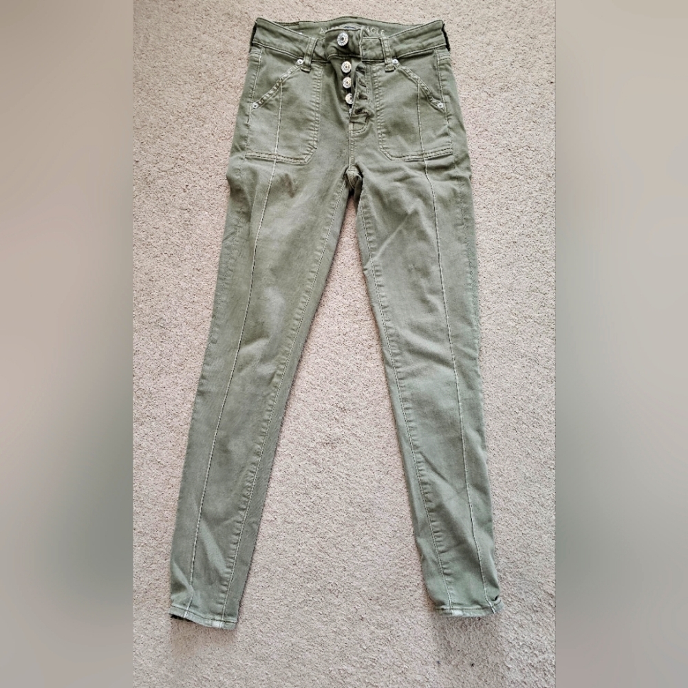 American Eagle Stylish Olive Green High-Waisted Pants